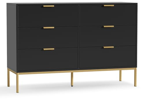 Large Chest of Drawers for Bedroom, 6 Drawers Dresser Storage Unit Bedroom | 40D x 120W x 81H cm, 6 Drawer Chest of Drawers Bedroom Cabinet, Bedroom Furniture, Wide Sideboard for Living Room Hallway