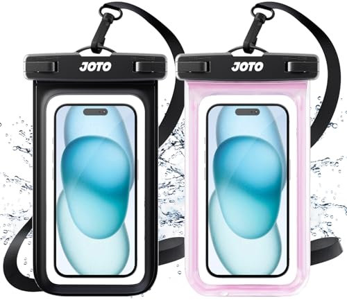 JOTO 2 Pack Waterproof Phone Pouch Cellphone Dry Bag Case for iPhone 17 Air 16 15 14 13 12 Pro Plus Max XR X 8 7 6S SE, Galaxy S23 S22 S22+ S21 up to 7 -Black/Pink