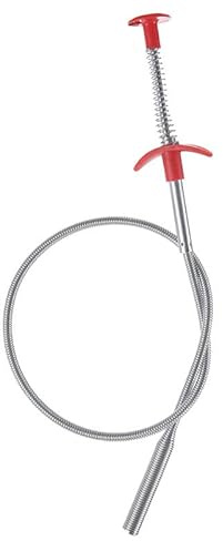 JZK 60CM Kitchen Bathroom Sink Drain Pipe unblocker Tool, Four-Jaw Handle Spring Grabber Tool, Drain Cleaning Brush Bendable Flexible Long Wire Rod Stick, Pipe Dredging Tool for Sink Blockages