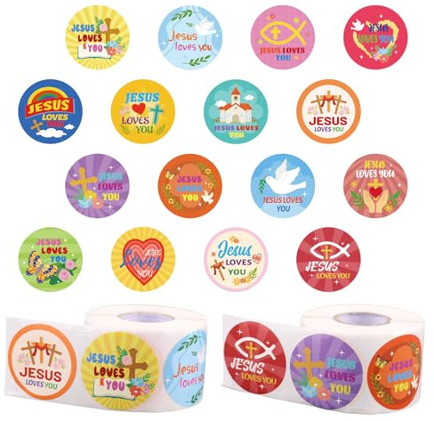 1000stk Jesus Liebt Dich Aufkleber, Bunte Christliche Religiöse Aufkleberrolle Religiöses Thema Ideal für Kinder Dekorativer Umschlag Karton Anreizgeschenk
