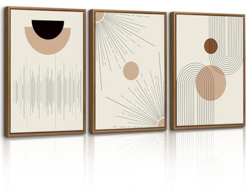 WENGTIAO Lienzos Cuadros Decoracion Enmarcados Abstracto Geométrico Cuadros | Vintage Beige Marrón y Negro Neutros Láminas Sobre Lienzo para Moderno Salones Dormitorios Decoracion Pared 30x40cmx3