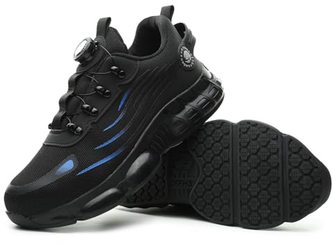 FOGOIN Sicherheitsschuhe Herren mit Drehverschluss - Leichte Arbeitsschuhe Damen Stahlkappe rutschfest, Sportliche Sneaker für Beruf & Alltag