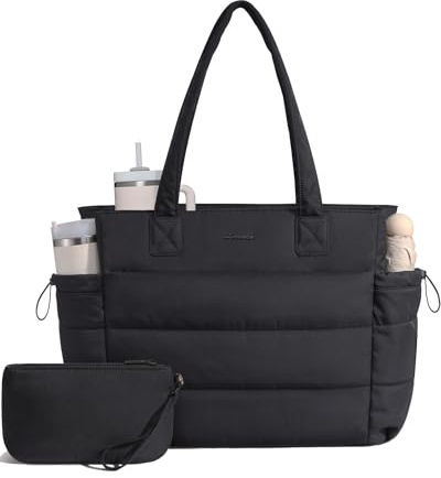 LOVEVOOK Tote Bags for Women, Puffer Work Tote Bag with Zip Laptop Bag | Lightweight Work Bags for Women with Compartments，Large Ladies Hand Bags Womens Teacher College Handbag for School Uni Travel