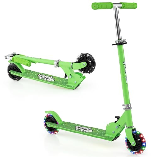 GOPLUS Roller Kinder 3 Jahre, 70/75/80 cm 3-Stufig Höhenverstellbarer Kinderroller, Kinder Scooter mit LED Rädern & Sicherheits-Hinterradbremse, Cityroller faltbar leicht für Mädchen & Jungen, Grün