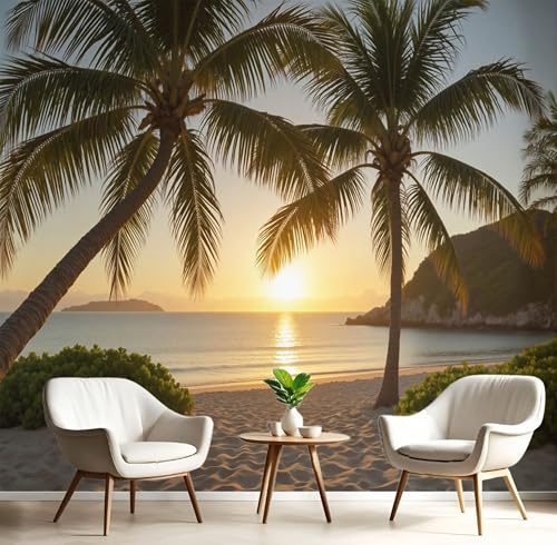Wandtapete Natürlich Palmen Fototapeten 150×105cm(W×H) fototapete Horizont Strand Vlies wand wandbild 3D modern ohne Klebstoffrückseite, ideal für Wohnzimmerwand
