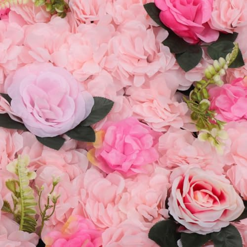 MIUKYUI Lot de 12 panneaux muraux de fleurs artificielles pour décoration de mariage et scène - Grille arrière pour montage facile - Rose avec dahlias et roses