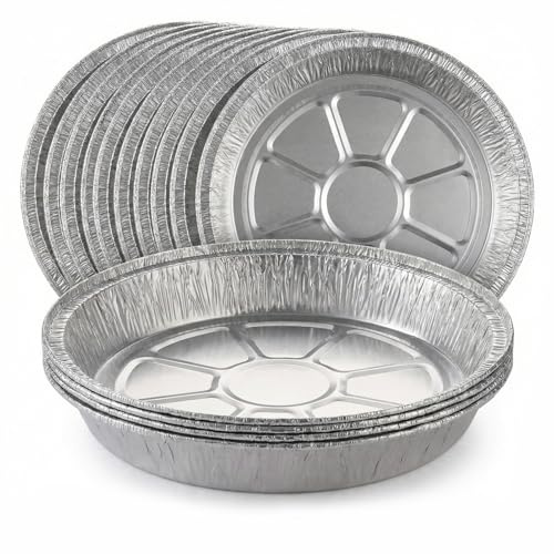 Milaloko 30 Pack Round Aluminium Foil Baking Trays (23 x 3cm) - Tin Foil Trays Disposable Roasting Tray for Baking, Broiling, Cooking, Food Storage & Party Use