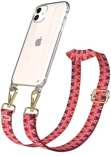 EAZY CASE Handykette - Verstellbares Taschenband kompatibel mit iPhone 11, Schulterriemen, Handykordel mit Silikon Hülle, Umhängetasche, Beere Gold