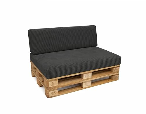 POKAR Palettenkissen 2er Set: Sitzkissen 120x80 + Rückenkissen 120x40 | Palettenauflagen aus Cordstoff mit Abnehmbarem Bezug | Sitz und Rückenlehne für Palettensofa | Öko Tex | Made in EU | Dunkelgrau