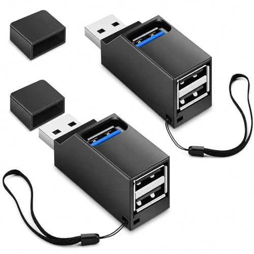 ERBO 3-Port Mini USB Hub, Tragbarer USB 3.0 Verteiler, Hochgeschwindigkeits USB Hub Adapter, USB Splitter für Laptop, PC, Notebook, Auto, Plug & Play, Kompakt und Tragbar