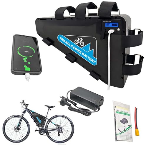 36V 48V 52V Electric Bike Triangle Lithium Battery Pack 20Ah - 35Ah Triangle Ebike Battery with Fast Charger + BMS + Triangle Bag for 250W 500W 1000W Motors 48V,30AH