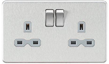 Knightsbridge SFR9000BCG Screwless Double Socket, 230 V, Brushed Chrome, (Pack of 1)