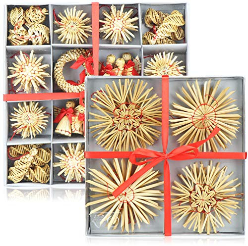 com-four® 68-teiliges Strohsterne Set - Christbaum-Schmuck - Stroh-Anhänger für den Weihnachtsbaum - natürlicher Christbaum-Behang - Weihnachtsdekoration