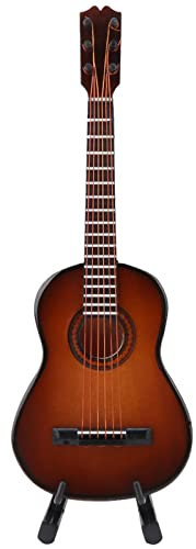 Garosa Miniatur Gitarre Modell Holz Musikinstrument mit Stand und Box Kinderzimmer Dekoration Kleine Handwerk Ornamente Wohnkultur (Braun 14cm)