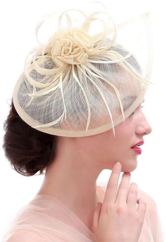Ulalaza Fascinators Femmes Chapeau Pince à Cheveux Plume Mariage Cocktail de Mariage Chapeau Derby église Banquet pour Les Filles
