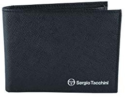 Sergio Tacchini - Portafoglio uomo in vera pelle, nero, sottile con porta carte, confezione regalo, nero sottile, sottile, classico, Nero Sottile, Slim, Classico