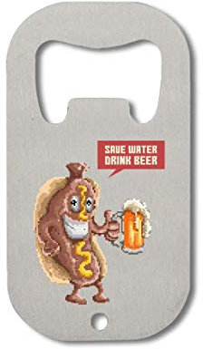 ATPRINTS Save Water Drink Beer Hot Dog Pixel Art Flaschenöffner aus Edelstahl