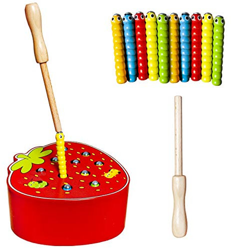 ISO Trade Montessori 10978 Magnetisches Holzspielzeug zum Fangen von Erdbeerwürmern