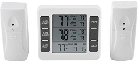 Akustisches Alarm-Thermometer, drahtloser digitaler Gefrieralarm Kühlschrank-Thermometer mit Rekorder Kühlschrank-Thermometer mit Sensoranzeige für Gefrierschrank Küche Zuhause
