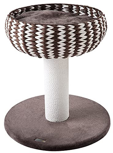 PawHut Árbol Rascador para Gatos Pequeño Altura 52 cm Torre Escalador de Gato con Cama Redonda Cojín de Felpa Suave y Poste Rascador 50x50x52 cm Café y Blanco