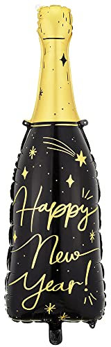 Folienballon Flasche in Schwarz mit Aufschrift Happy New Year 27x88cm