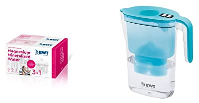 BWT - 814134 - Filterkartusche Magnesium Mineralized Water - 4 Stück im Set & Tischwasserfilter Vida inkl. 1 Filterkartusche Magnesium Mineralized Water I Manueller Zähler I 2,6 Liter I Petrol