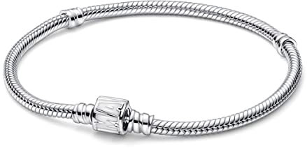 PANDORA Moments Marvel Logo-Verschluss Schlangen-Gliederarmband aus Sterling-Silber mit Emaille in der Farbe Silber-Weiß, Gr.19, 592561C01-19