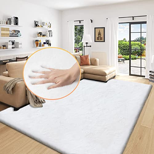 ORINOVA Kunstfell Teppich Flauschig Weiss Fellteppich 180x270 cm Wohnzimmer Schlafzimmer Teppich Waschbar Groß Weich Gegend Rechteckig
