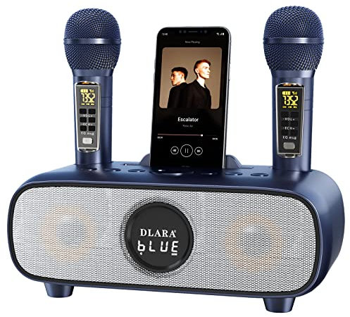 Upgrade Karaoke Machine for Adults and Kids,Portable Bluetooth 2 UHF Wireless Karaoke Microphone with Holder/USB/TF Card/AUX-in, PA Speaker System for Home Party, Picnic,Car,Outdoor/Indoor-Blue
