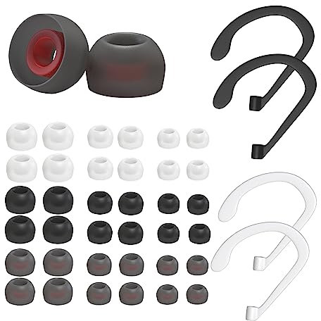36 Pieces Replacement Earbuds Silicone Eartips with 2 pairs of anti-lost ear hooks, Earphone Ear Buds Tips, Silicone EarBuds Ear Tips For Earphones(Small, Medium, Large)