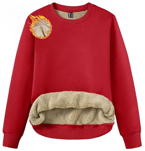 TACVASEN Women's Sherpa Fleece Lined Sweatshirt Winter Warm Long Sleeve Pullover Crew Neck Tops Relaxed Fit