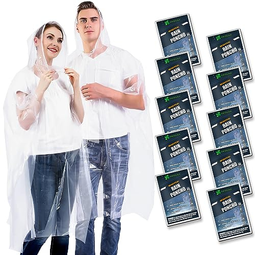 SWOGAA Disposable Rain Ponchos for Adults 10 Pack Extra Thick