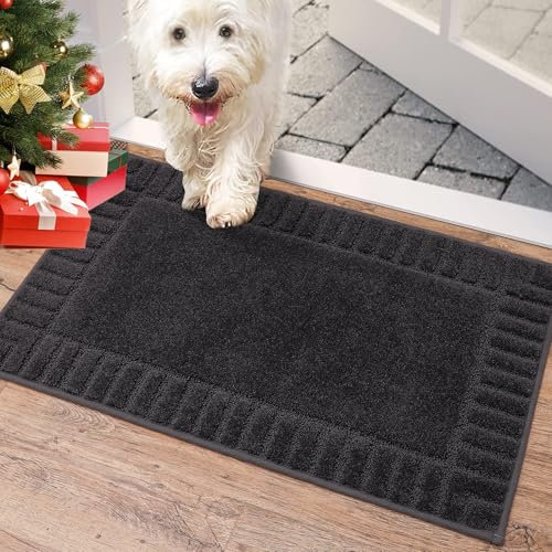 BEQHAUSE Door Mats 50x80cm, Washable Indoor Doormat TPR Non-slip, Dirt Trapper Front Door Mat Inside, Super Absorbent Entrance Rug for Entryway, Pets and Dogs- Dark Grey