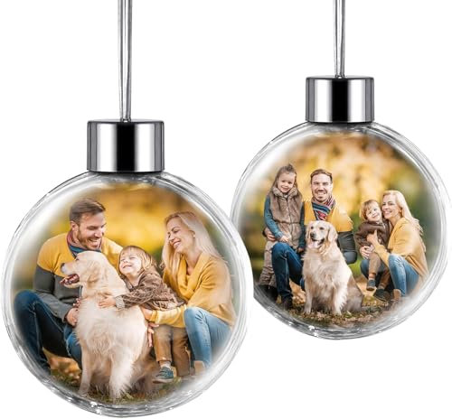 iDIY Boule de Noël Personnalisée avec Photo - Décoration de Noël Personnalisable, Verre Acrylique Transparent, 2 Photos Personnalisées à l'intérieur