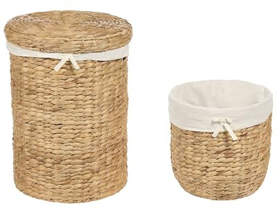 Conjunto de 2 cestos para ropa sucia con tapa jacinto de agua claro Danang