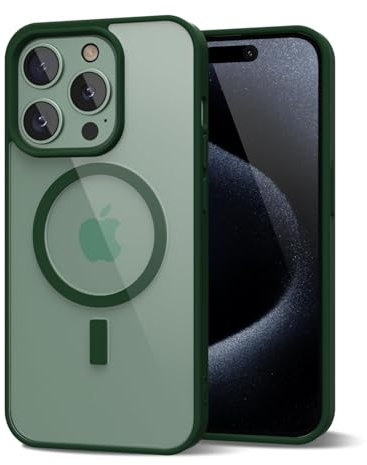 oakxco for iPhone 15 Pro Case Clear Magnetic Compatible with Magsafe, Thin Slim Transparent Non Yellowing, Hybrid Soft Silicone Bumper & Hard Plastic Protective Cover for Women, Dark Green