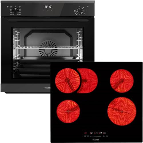 Oranier Backofen Set EBS420 Einbau autark - 9 Funktionen inkl. 60 cm Glaskeramik-Kochfeld KFC160 ohne Induktion - 4 Zonen mit Bräterzone