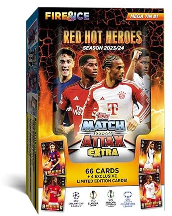 Topps Match Attax Extra 2024 - Mega Tin (Red Hot Heroes) - 70 Match Attax Extra Karten inklusive 4 Red Hot Heroes Limited Edition Karten!