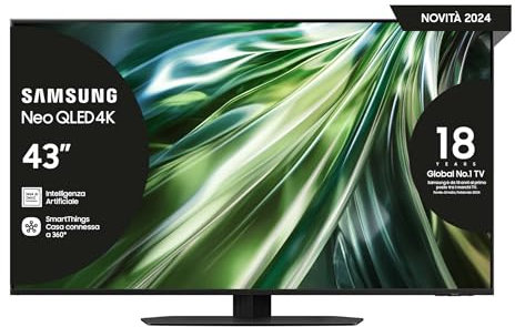 Samsung TV QE43QN90DATXZT Neo QLED 4K Mini LED, Smart TV 43 Processore NQ4 AI Gen2, Neo Slim, DVBT-2, Q-Symphony & Dolby Atmos, Integrato con Alexa, Titan Black 2024