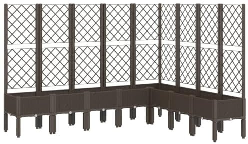 vidaXL Jardinière avec Treillis, Lit Surélevé, Bac à Fleurs, Pot de Plantes, Boîte à Fleurs Jardin Patio Terrasse Extérieur, Marron PP