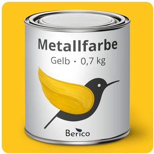 Berico Metallfarbe - Gelb - 0,7 Kg - 4in1 Premium Metallschutzlack - Direkt auf Rost - Für Stahl, Zink, Aluminium, Kupfer und Eisen