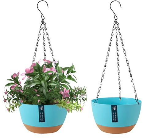 EACHPT Blumenampel,Hängeblumentöpfe 2 Stück Hängende Pflanzgefäße für Zimmerpflanzen im Freien, Hängende Blumentöpfe für draußen mit Drainagelöchern und abnehmbarem Untersetzer für das GartenhausΦ21CM