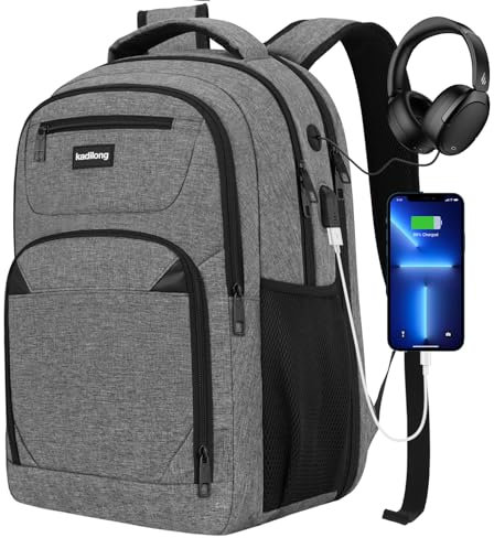 kadilong 17.3 Zoll Rucksack Herren,Schulrucksack Jungen Teenager Laptop Rucksack Schule Schultasche Schulranzen mit USB für Uni Arbeit Studium Arbeit Wandern Reisen Camping
