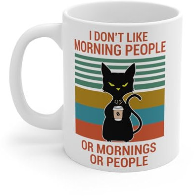 I Don't Like Morning People Cat Coffee Mug - Humorous Gift for Cat Lovers Who Hate Mornings