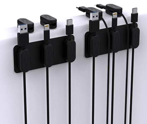 Magnetic Cable Clips [10-Pack] – Chargeworx Cord Organizer for Desk, Nightstand, Car, Wall – Strong Adhesive Wire Holder for USB-C, Lightning, Micro-USB – Tangle-Free, Snap-On, Easy Cable Management