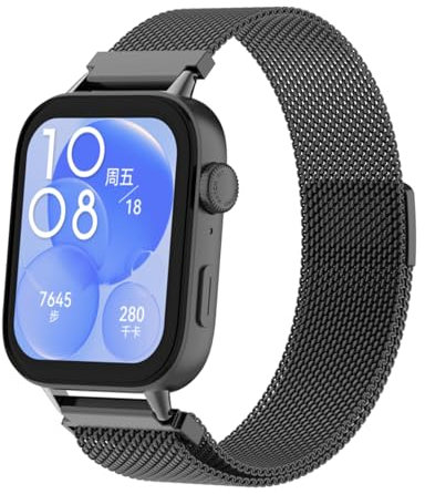 NewJourney Armband Kompatibel mit Huawei Watch Fit 4/Watch Fit 4 Pro/Fit 3 Edelstahl Ersatzarmband Metall Mesh mit Magnetverschluss Uhrenarmband für Damen Herren Armbänder(Schwarz)