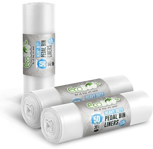 EcoBag - 150 Pack Heavy Duty White Bin Liners - 30L - 15 Microns - Extra Strong, Leak-Proof, Tear-Resistant Bags for Pedal Bins, Kitchen, Home & Office (510x600mm)