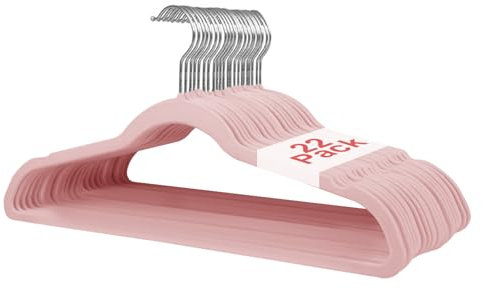 Wellong 22 Pezzi Grucce di Velluto, Appendiabiti Antiscivolo da 42cm, Appendiabiti Salvaspazio per Camicie, Pantaloni, Gonne, Abiti, Giacche, Cappotti (Rosa)