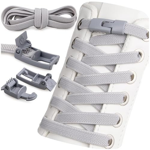 SULPO Cordones elásticos sin atar, 100 cm de largo, cierre rápido de goma plana, sin cordones, gris claro, talla única