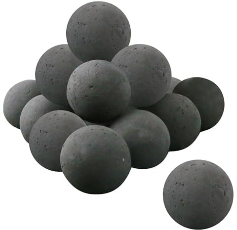 Sunnyglade Keramik Feuerbälle Set mit 15 Stück, 7,6 cm runde Feuersteine Set für Innen- und Außenfeuerstellen, Feuerschale und Kaminzubehör, Schwarz (15, Schwarz)
